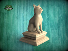 Load image into Gallery viewer, Cat Statue #2 made of wood, Cat Wooden Finial for Staircase Newel Post, Cat finial bed post, Cat statue of wood