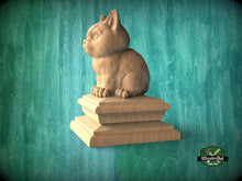 Load image into Gallery viewer, Kitty Statue made of wood, Kitten Wooden Finial for Staircase Newel Post, Cat finial bed post, Cat statue of wood