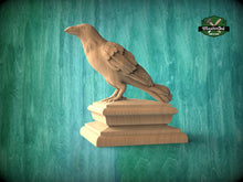 Load image into Gallery viewer, Raven Wooden Finial for Staircase Newel Post #2, Crow finial bed post, Corbie statue of wood, Decorative Newel Post Cap Bird Face