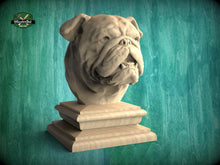 Load image into Gallery viewer, Bulldog Statue made of wood, Bulldog Wooden Finial for Staircase Newel Post, Bulldog finial bed post, Bulldog statue of wood