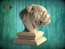 Load image into Gallery viewer, Bulldog Statue made of wood, Bulldog Wooden Finial for Staircase Newel Post, Bulldog finial bed post, Bulldog statue of wood