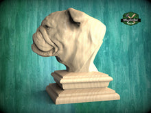 Load image into Gallery viewer, Bulldog Statue made of wood, Bulldog Wooden Finial for Staircase Newel Post, Bulldog finial bed post, Bulldog statue of wood