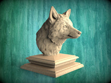 Load image into Gallery viewer, Fox Bust made of wood, Fox Wooden Finial for Staircase Newel Post, Fox finial bed post, Fox statue of wood