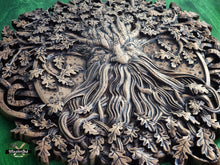 Load image into Gallery viewer, Face of Nature Wooden Carving of an Oak Tree, Tree of Wisdom, Handcrafted Wooden Carving