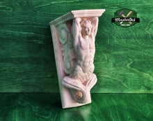 Load image into Gallery viewer, Corbel Merman of wood, Unpainted, Decorative Carved Wooden Corbel, 1pc, Home Wall Embellishments, wood onlays, wood wall art decor
