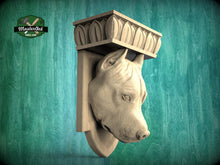 Load image into Gallery viewer, Pitbull Corbel made of wood, Unpainted, Pitbull bust Decorative Carved Wooden Corbel, Home Wall Embellishments