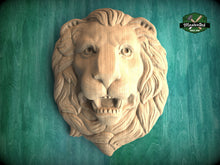 Load image into Gallery viewer, Lion Head Decor of Wood, Carved lion head, Unpainted, 1pc, Applique furniture decor DIY Furniture Trim Supplies wall ornaments pediments