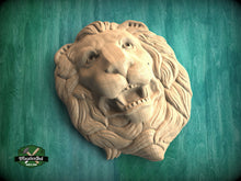 Load image into Gallery viewer, Lion Head Decor of Wood, Carved lion head, Unpainted, 1pc, Applique furniture decor DIY Furniture Trim Supplies wall ornaments pediments
