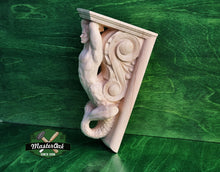 Load image into Gallery viewer, Corbel Merman of wood, Unpainted, Decorative Carved Wooden Corbel, 1pc, Home Wall Embellishments, wood onlays, wood wall art decor