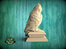 Load image into Gallery viewer, Owl #2 Wooden Finial for Staircase Newel Post, Owl finial bed post, Owl statue of wood, Decorative Newel Post Cap Bird Face