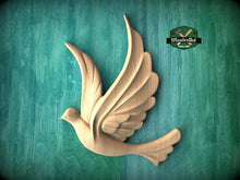Load image into Gallery viewer, Left Facing Dove Wooden Wall Decor, Unfinished Carved Bird, Wedding Dove, Symbol of Peace and Innocence,Pigeon,Holy Spirit Dove Church