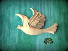 Load image into Gallery viewer, Left Facing Dove Wooden Wall Decor, Unfinished Carved Bird, Wedding Dove, Symbol of Peace and Innocence,Pigeon,Holy Spirit Dove Church