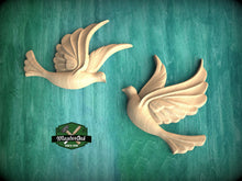 Load image into Gallery viewer, Pair of Doves Wooden Wall Decor, Unfinished Carved Birds, Wedding Doves, Symbol of Peace and Innocence,Pigeons, Holy Spirit Dove Church