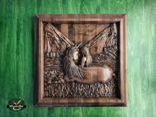 Load image into Gallery viewer, Unicorn Wooden Panel of wood , Room accent, Handcrafted Wooden Carving