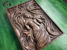 Load image into Gallery viewer, Wooden Panel of a Girl with Flowing Hair , Wall art, Designer wall decoration, Wood carved gift