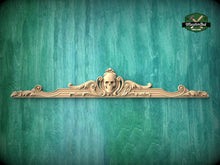 Load image into Gallery viewer, Skull Onlay above the entrance, Large oak floral center onlay with skull, horizontal decor, carved decoration of wood, wooden onlay