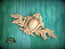 Load image into Gallery viewer, Hand-Carved Wooden Crest cartouche with Acanthus and Laurel Details – Traditional Heraldic Wall Plaque
