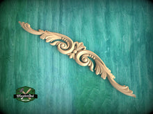 Load image into Gallery viewer, Renaissance Flourish Applique, 1 piece, Unpainted, Wood applique for fireplace surround and mantel