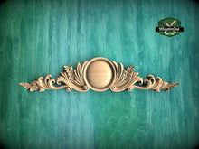 Load image into Gallery viewer, Neoclassical Wooden Carving with Center Plaque for Refined Wall Decor, Unpainted, 1pc, Home Wall Embellishments, Furniture Carving