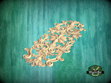 Load image into Gallery viewer, Vertical Floral Wooden Applique with Symmetrical Design, 1pc, Unfinished, Home Wall Embellishments, Furniture Carving, Wood Onlay
