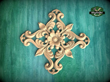 Load image into Gallery viewer, Ornate Floral Cross Wooden Applique for Elegant Decor, 1pc, Home Wall Embellishments, Furniture Carving, Wood Onlay, Unpainted