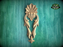 Load image into Gallery viewer, Wooden Acanthus Leaf combined into a shell shape Drop Applique for Classical Decor, Furniture Carving, Wood Onlay, 1pc, Unpainted