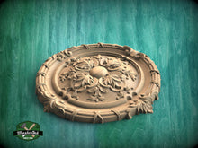 Load image into Gallery viewer, Intricately Carved Wooden Rosette with Classic Foliage Motifs, Unpainted, 1pc, Applique furniture decor DIY