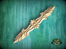 Load image into Gallery viewer, Vertical Wooden Applique with Leaf and Scroll Design, Interior decor appliques, 1pc, Unpainted, Furniture Carving, Wood Onlay