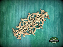 Load image into Gallery viewer, Vertical Ornate Scrollwork Wooden Applique with Central Symmetry, 1pc, Unpainted, Home Wall Embellishments, Furniture Carving, Wood Onlay