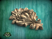 Load image into Gallery viewer, Blooming Rose Wooden Applique with Leafy Accents, 1pc, Unpainted, Home Wall Embellishments, Furniture Carving, Wood Onlay