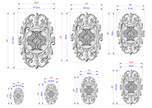 Load image into Gallery viewer, Vertical Ornate Oval Wooden Applique with Floral Centerpiece, 1pc, Unpainted, Home Wall Embellishments, Furniture Carving, Wood Onlay