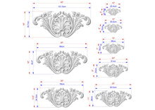 Load image into Gallery viewer, Symmetrical Shell and Floral Wood Carving Onlay, 1 pc, Unpainted, decorative wood trim