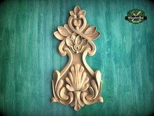 Load image into Gallery viewer, Floral Bouquet Wood Carving Onlay with Decorative Elements, 1pc, Unpainted, Home Wall Embellishments, Furniture Carving, Wood Onlay