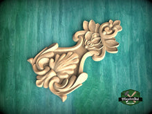 Load image into Gallery viewer, Floral Bouquet Wood Carving Onlay with Decorative Elements, 1pc, Unpainted, Home Wall Embellishments, Furniture Carving, Wood Onlay