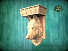 Load image into Gallery viewer, Wolf Head Corbel - Intricately Carved Wooden Wolf Shelf Bracket, Majestic Wolf Wall Accent for Rustic Interiors