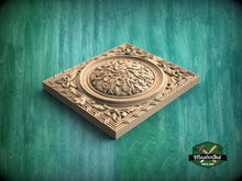 Load image into Gallery viewer, Rectangular Geometric Border Wooden Rosette with Central Filigree, 1 pc, Unpainted