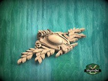 Load image into Gallery viewer, Hand-Carved Wooden Crest cartouche with Acanthus and Laurel Details – Traditional Heraldic Wall Plaque