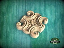 Load image into Gallery viewer, Cross-Shaped Wooden Rosette with Scrollwork, 1 piece, Unpainted, Home Wall Embellishments, square wood onlays, wood wall art decor