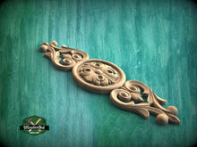 Load image into Gallery viewer, Classic Wooden Rosette Applique with Scrollwork Accents, Home Wall Embellishments, Furniture Carving, Wood Onlay, 1pc, Unfinished