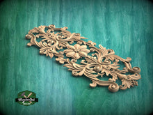 Load image into Gallery viewer, Vertical Floral Wooden Applique with Symmetrical Design, 1pc, Unfinished, Home Wall Embellishments, Furniture Carving, Wood Onlay