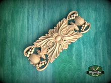 Load image into Gallery viewer, Vertical Symmetrical Acanthus Leaf Wooden Applique, 1pc, Unfinished, Home Wall Embellishments, Furniture Carving, Wood Onlay