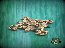 Load image into Gallery viewer, Ornate Floral Cross Wooden Applique for Elegant Decor, 1pc, Home Wall Embellishments, Furniture Carving, Wood Onlay, Unpainted