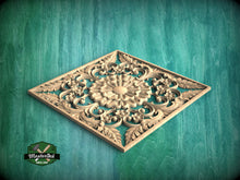 Load image into Gallery viewer, Wooden Carved Medallion with Floral Design, 1pc, Home Wall Embellishments, Furniture Carving, Wood Onlay, Unpainted