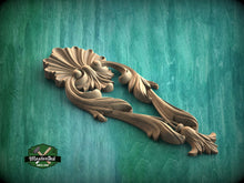 Load image into Gallery viewer, Wooden Acanthus Leaf combined into a shell shape Drop Applique for Classical Decor, Furniture Carving, Wood Onlay, 1pc, Unpainted
