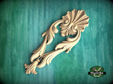 Load image into Gallery viewer, Wooden Acanthus Leaf combined into a shell shape Drop Applique for Classical Decor, Furniture Carving, Wood Onlay, 1pc, Unpainted