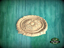 Load image into Gallery viewer, Intricately Carved Wooden Rosette with Classic Foliage Motifs, Unpainted, 1pc, Applique furniture decor DIY