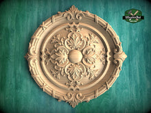 Load image into Gallery viewer, Intricately Carved Wooden Rosette with Classic Foliage Motifs, Unpainted, 1pc, Applique furniture decor DIY