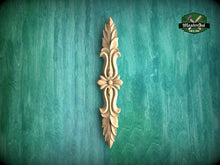 Load image into Gallery viewer, Vertical Wooden Applique with Leaf and Scroll Design, Interior decor appliques, 1pc, Unpainted, Furniture Carving, Wood Onlay