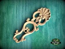 Load image into Gallery viewer, Classic Shell and Scroll Wooden Applique, Furniture Carving, Wood Onlay, 1pc, Unpainted