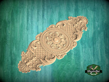 Load image into Gallery viewer, Victorian Style Wooden Onlay with Central Medallion, 1pc, Unfinished, Home Wall Embellishments, Furniture Wood Onlay